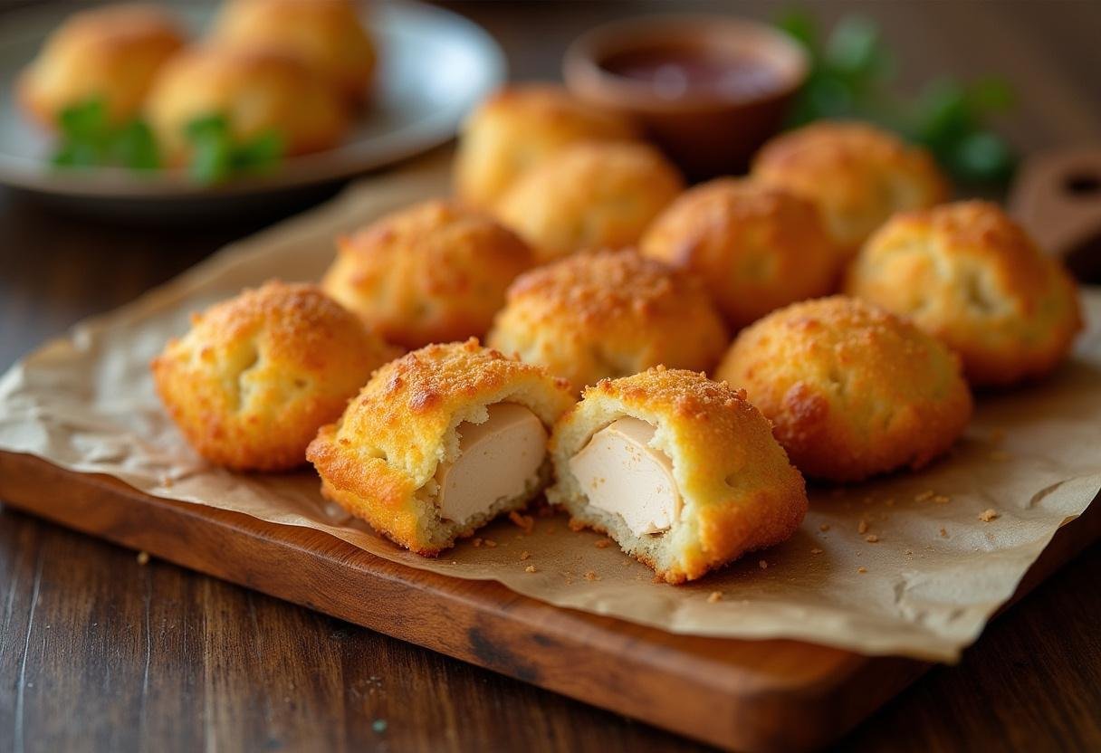 Coxinhas douradas e suaves do Brasil crocantes por fora e cremosas por dentro, prontas para servir.