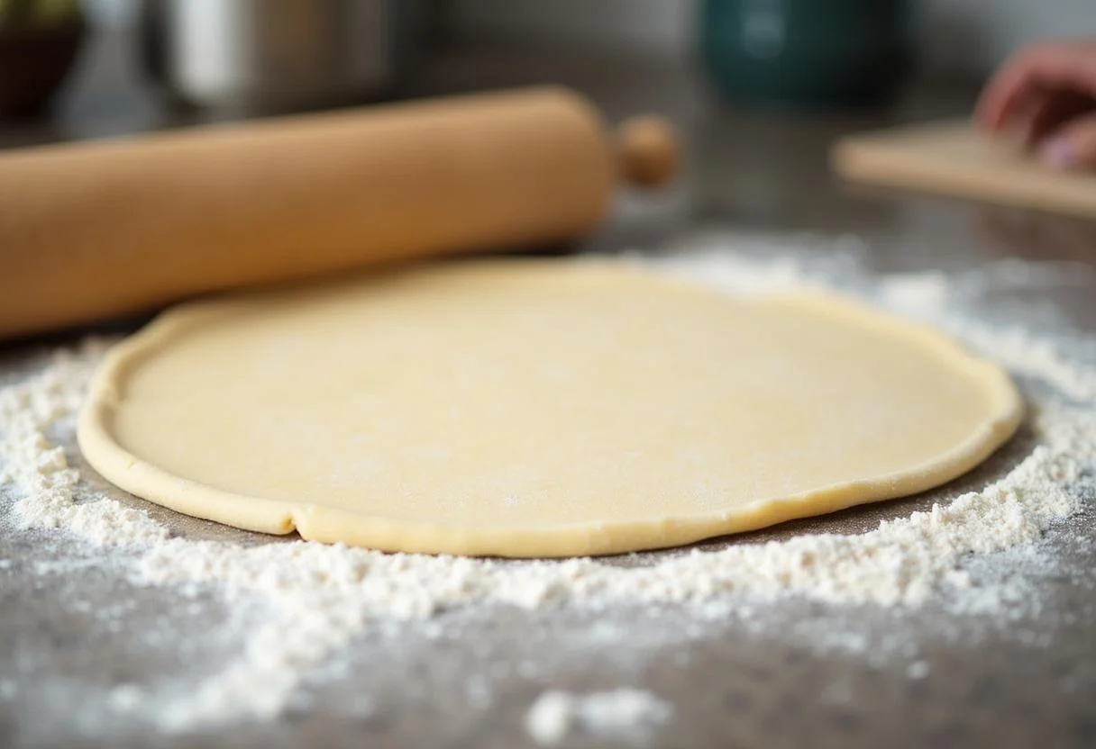 Massa aberta para a preparação das coxinhas na cozinha.