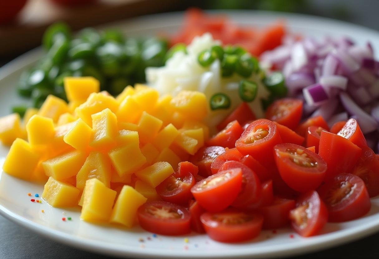 Legumes frescos preparados para serem misturados ao cuscuz nordestino após o cozimento.