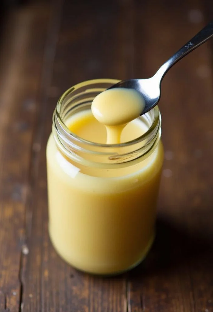 Doce de Leite Caseiro Cremoso fresco em um pote, perfeito para degustação.
