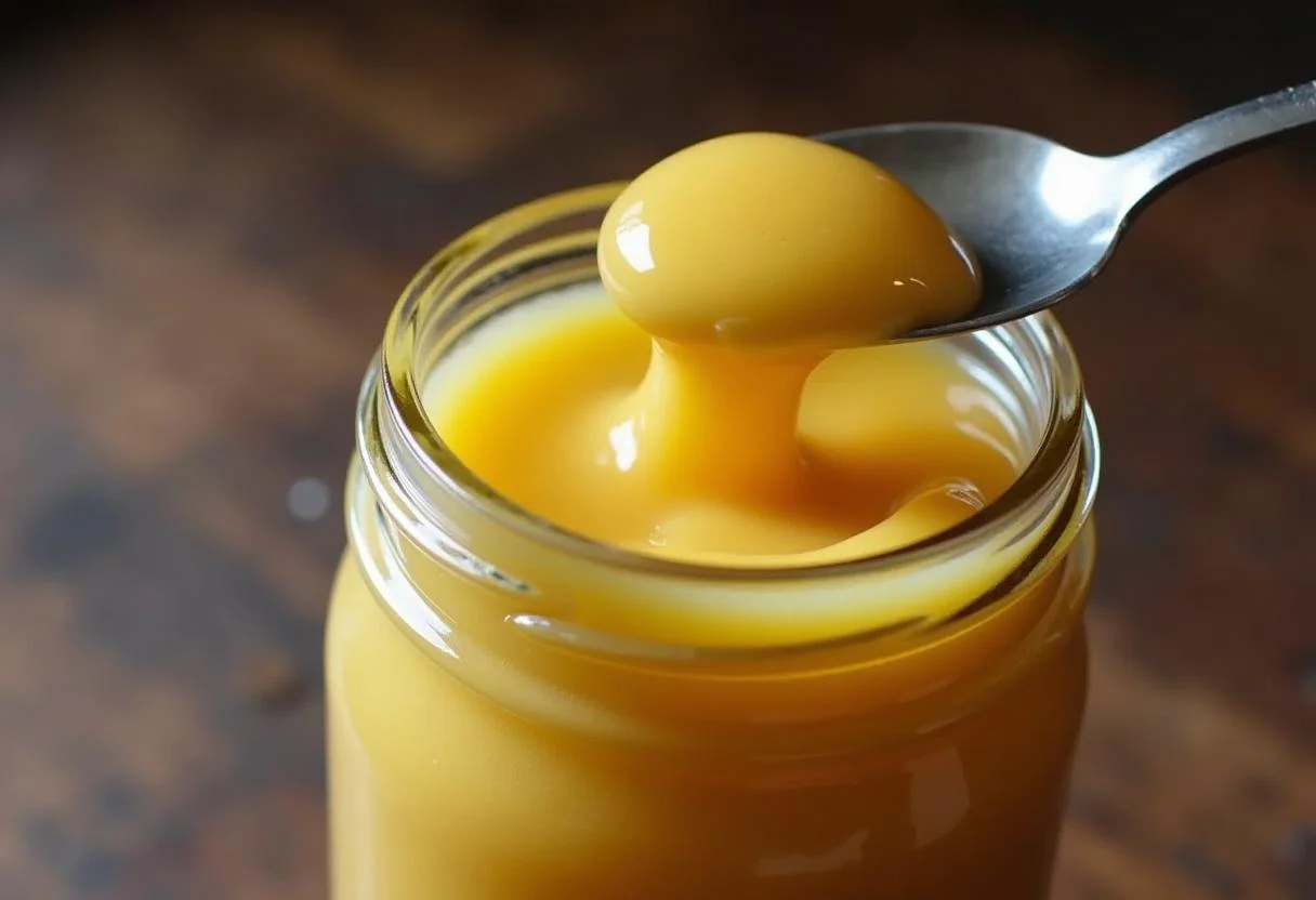 Doce de Leite Caseiro Cremoso fresco em um pote, perfeito para degustação.