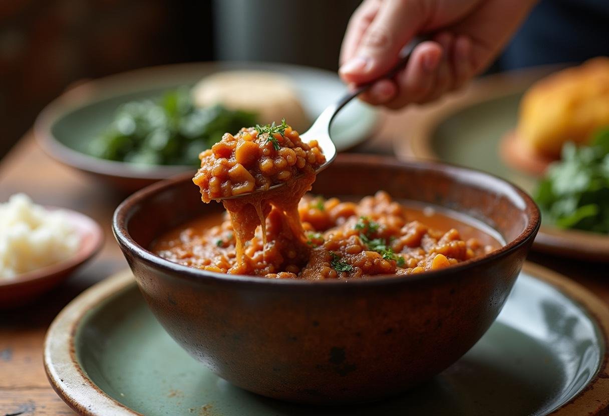 Mistura de carne, legumes e feijão preto sendo combinada para a Feijoada Suprema da Tradição Brasileira.