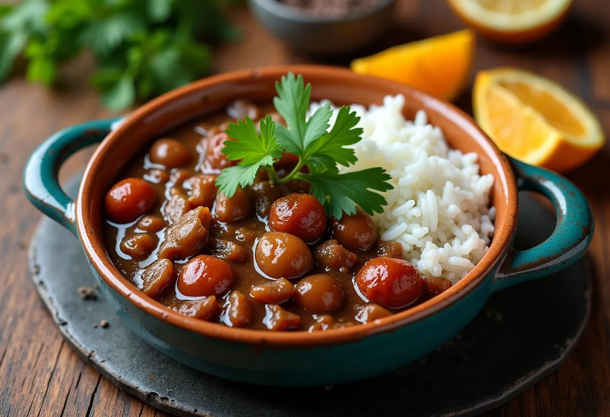 Delicious bowl of Feijoada Tradicional Irresistível garnished for serving.