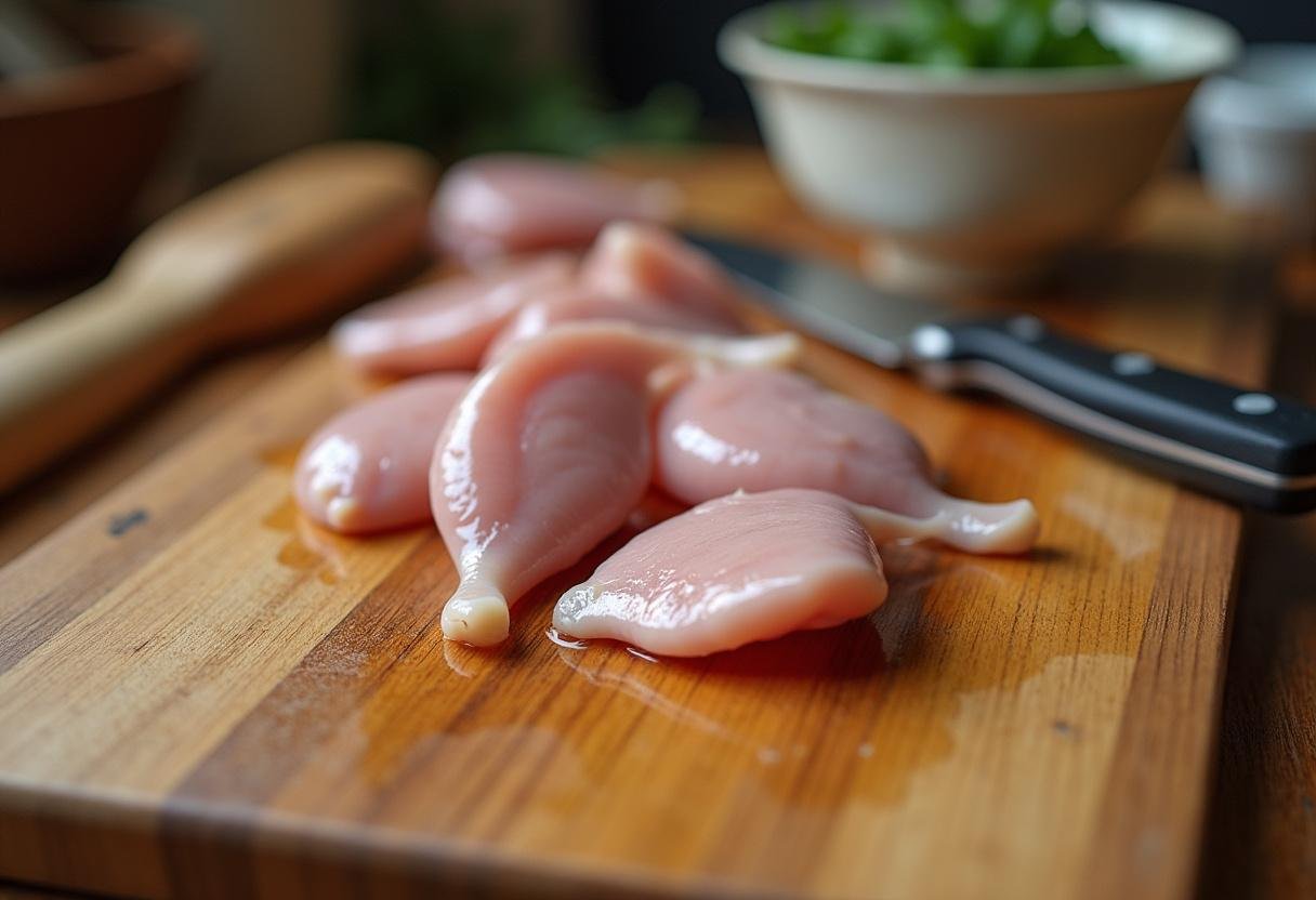 Fígado de frango fresco sendo lavado antes do preparo para o fígado de frango acebolado macio.