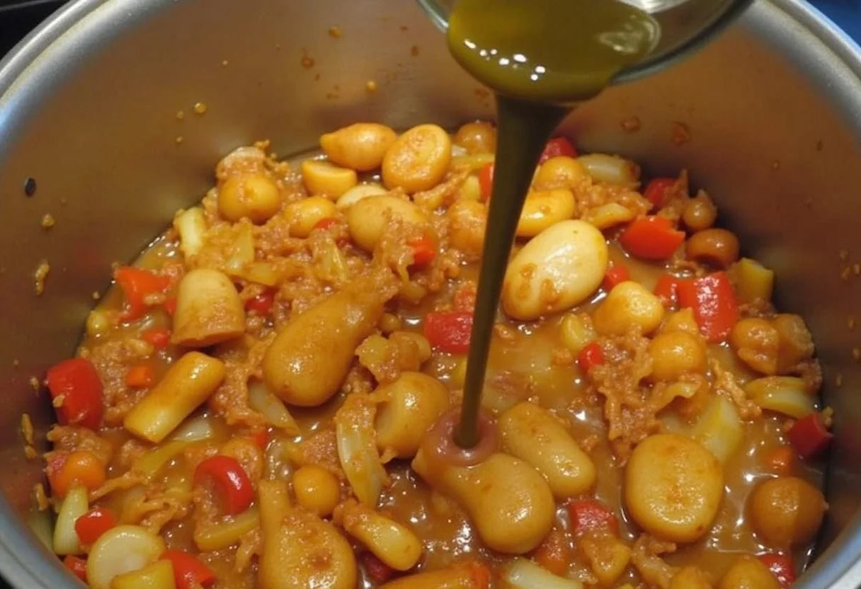 Moela de frango misturada com cebolas e pimentões, criando o molho delicioso.