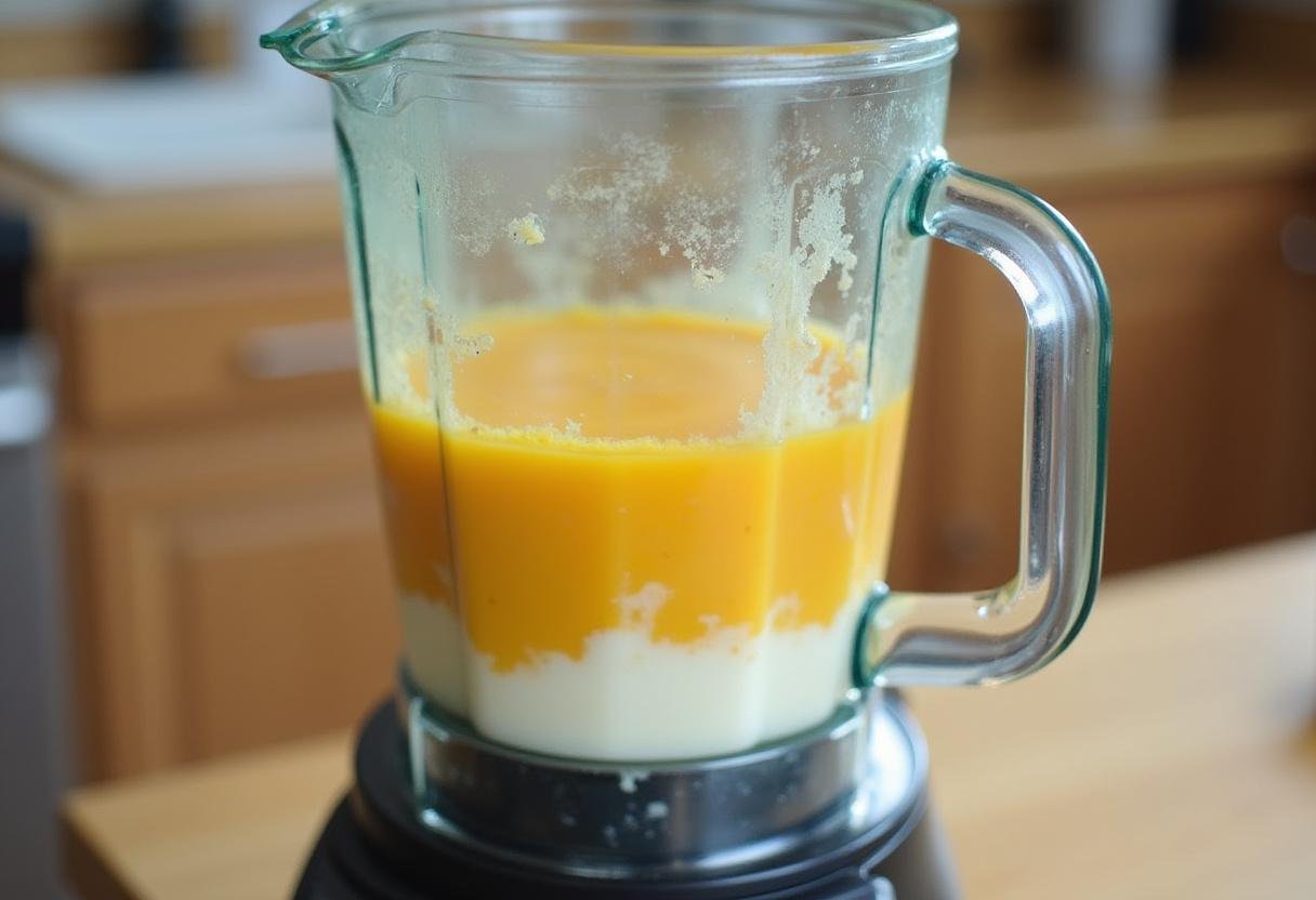 Ingredientes da Mousse de Maracujá no liquidificador pronto para bater