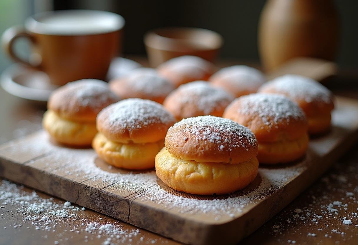 Paçoca de amendoim artesanal pronta, decorada com açúcar de confeiteiro, perfeita para servir.
