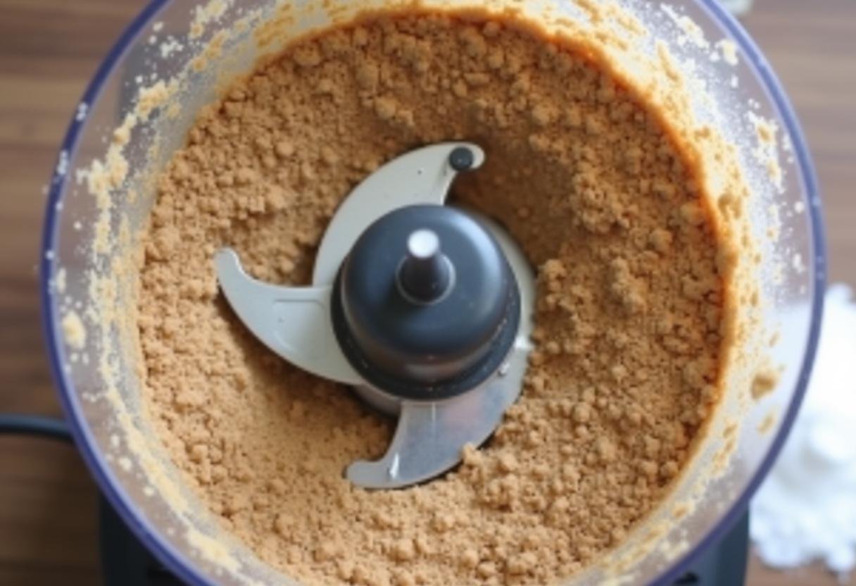 Amendoim sendo triturado no processador para a receita de paçoca caseira.