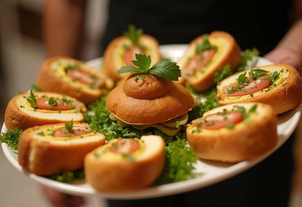 Served pao de metro recheado, perfect for festive celebrations and gatherings.