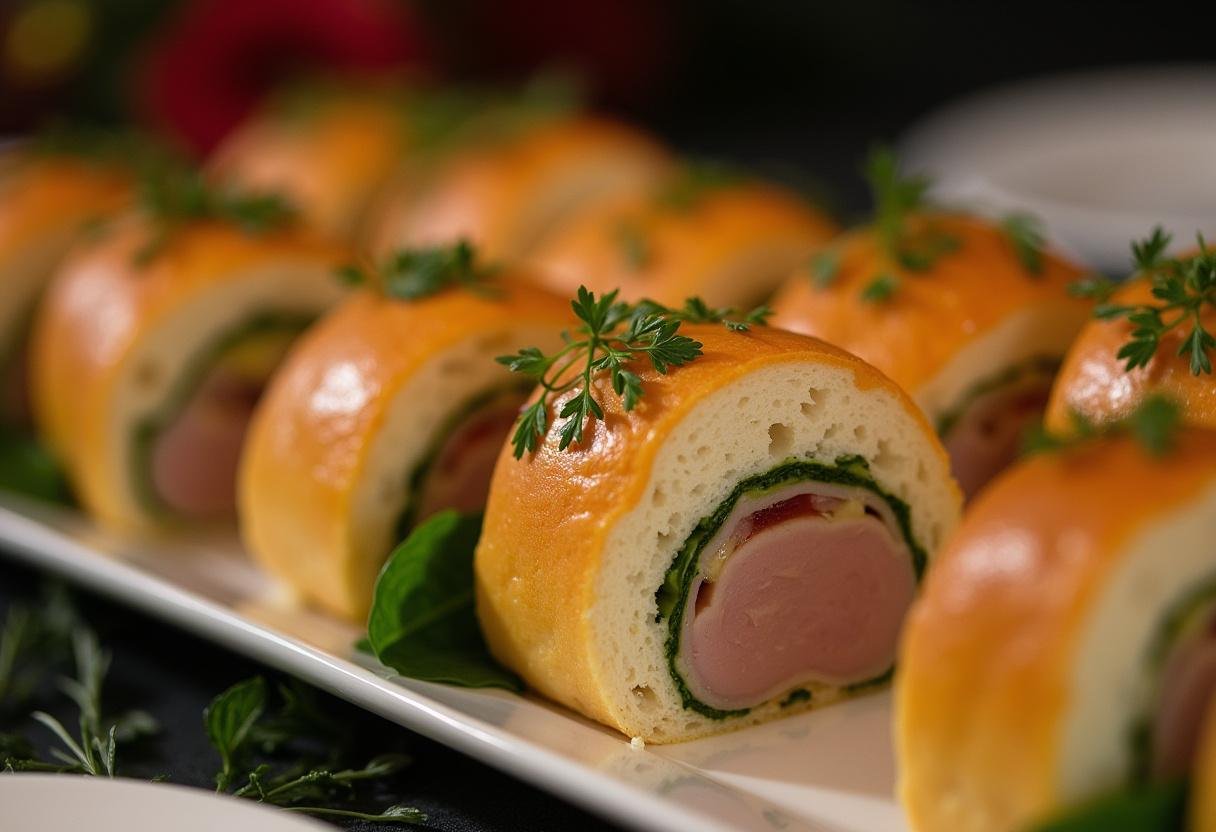 Served pao de metro recheado, perfect for festive celebrations and gatherings.