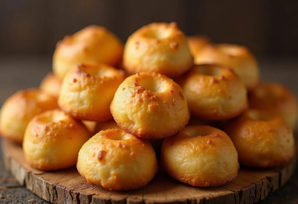 Pão de Queijo Crocante perfeito, dourado e crocante por fora, macio por dentro.