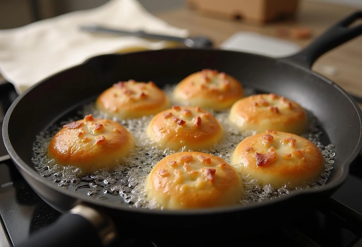 Panela com óleo quente para fritar pastel de feira crocante.