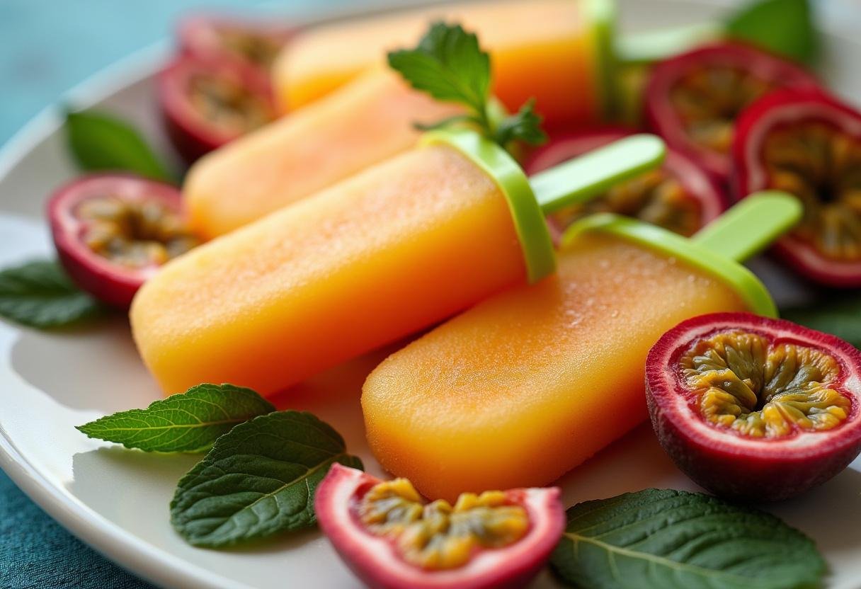 Picolé de maracujá Frescor Tropical com apresentação colorida e refrescante, ideal para dias quentes.