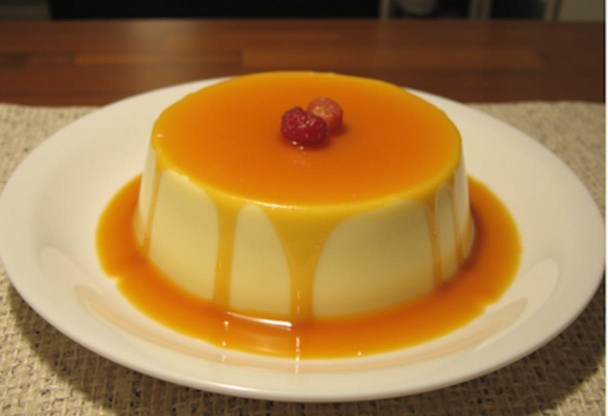 Pudim de Leite Condensado Sensacional perfeito, desenformado e coberto com calda dourada.