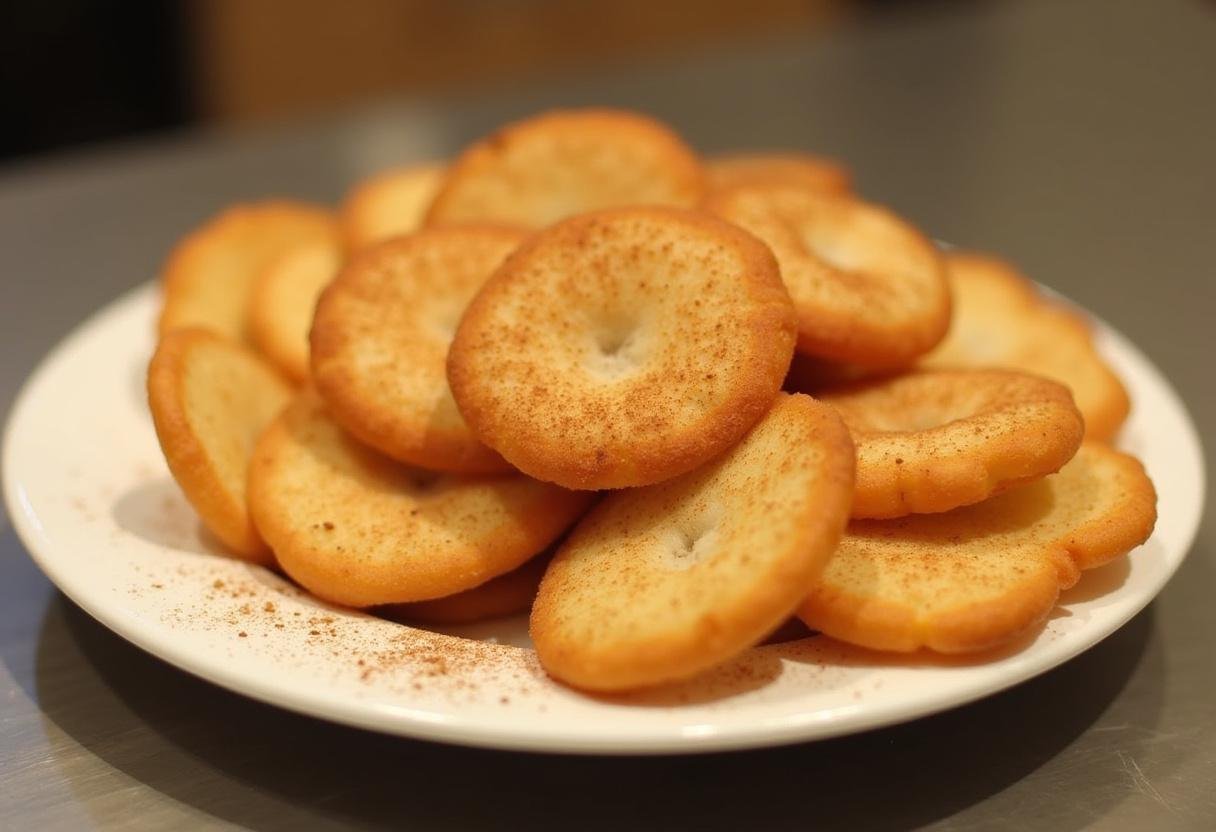 Rabanada dourada e crocante, polvilhada com açúcar e canela, pronta para servir como sobremesa.