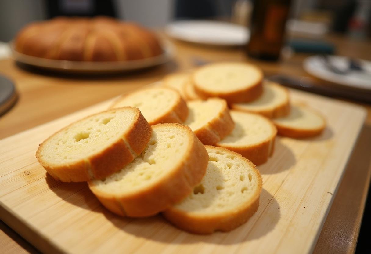 Fatias de pão francês preparadas para fazer Rabanada.