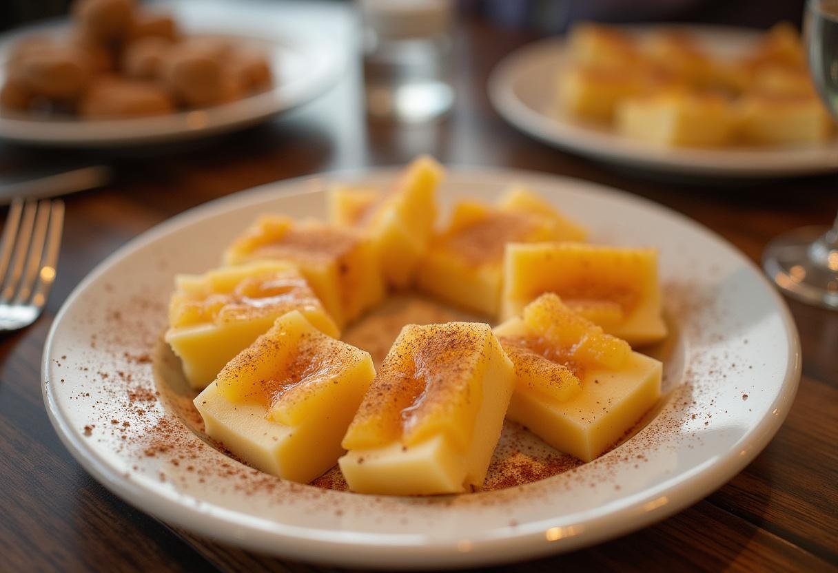 Fatias de queijo e goiabada montadas e polvilhadas com canela, prontas para servir.