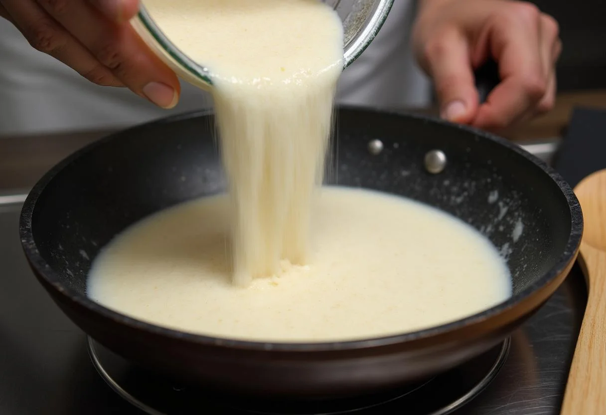 Preparando a base de tapioca para Tapioca Recheada Deliciosa.