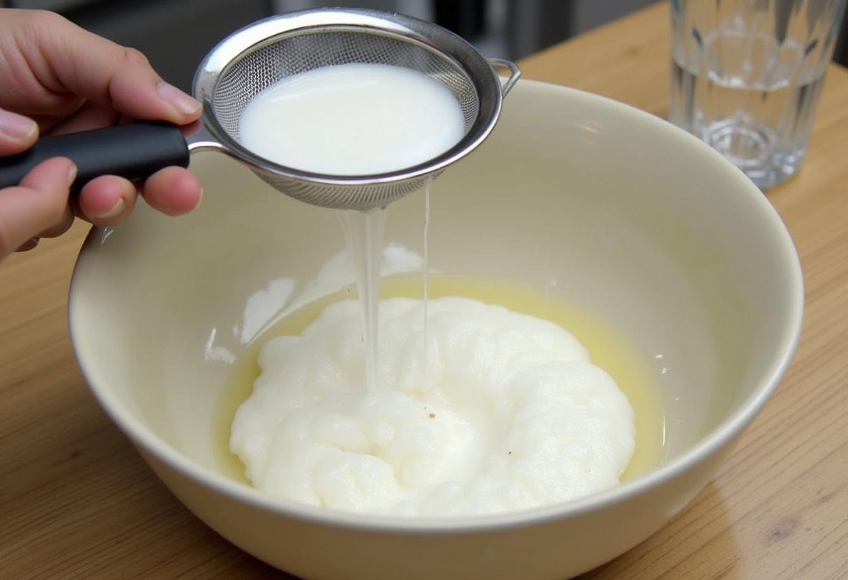 Adicionando água à goma de tapioca para formar a massa ideal
