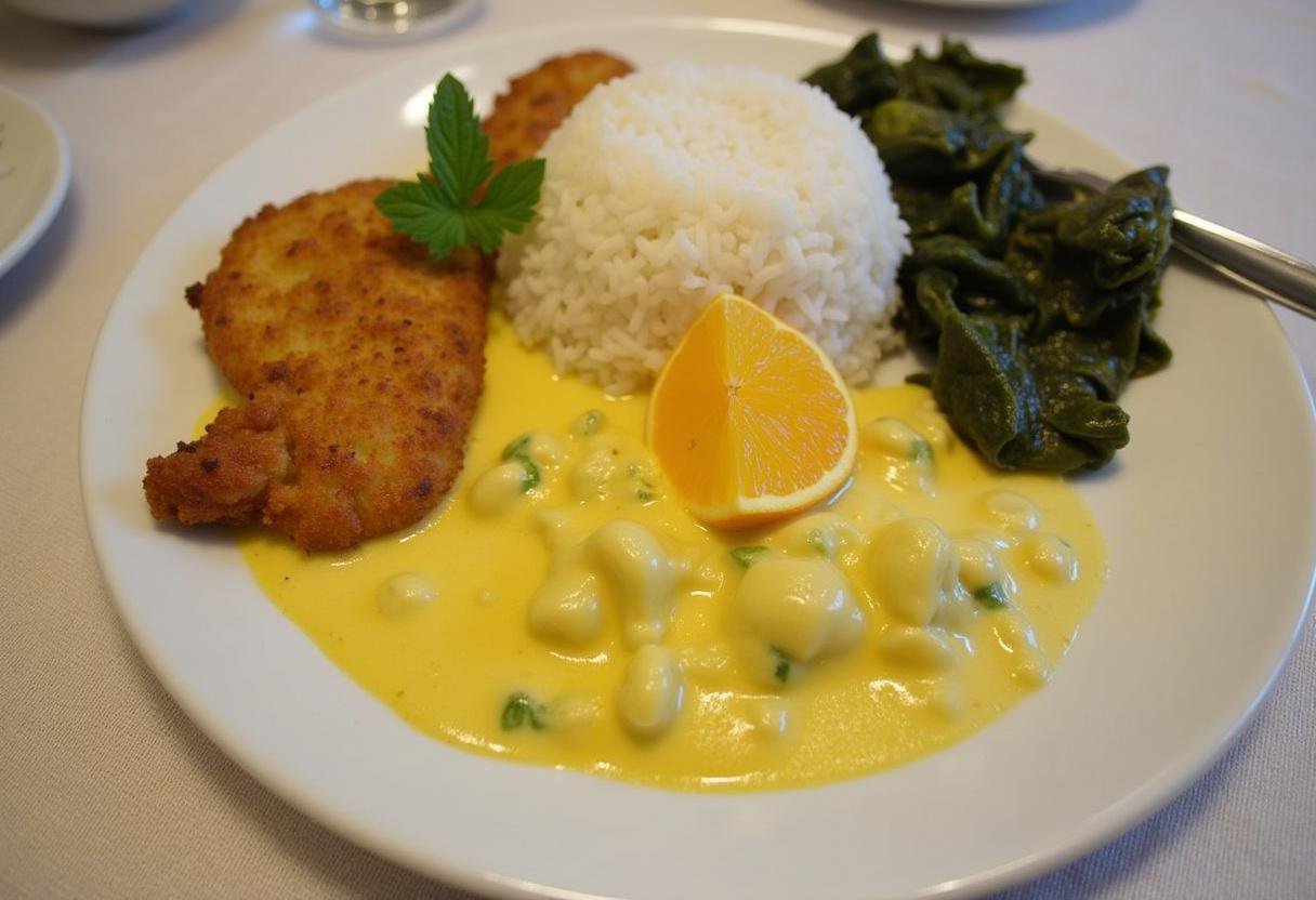 Tutu de Feijão cremoso servido com arroz branco, couve refogada e laranja, prato típico brasileiro.