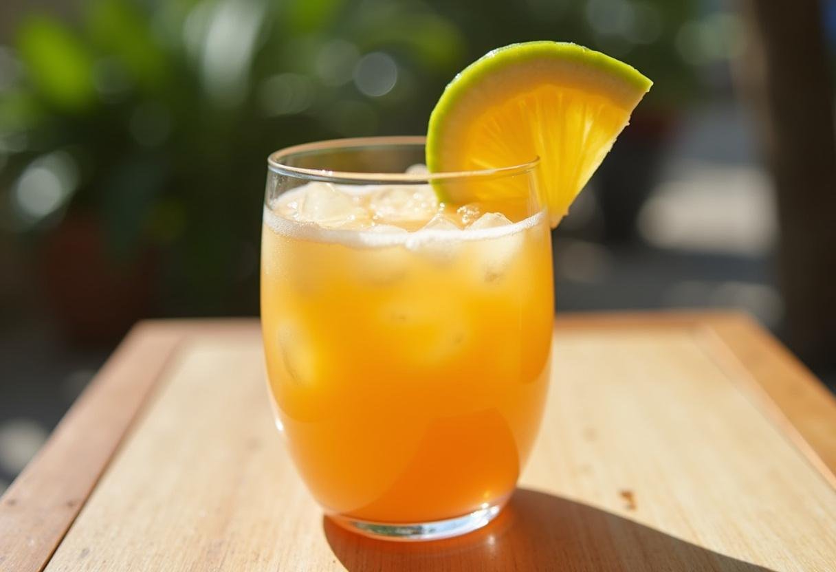 Vitamina de mamão havai finalizada em um copo, perfeita para um dia ensolarado.