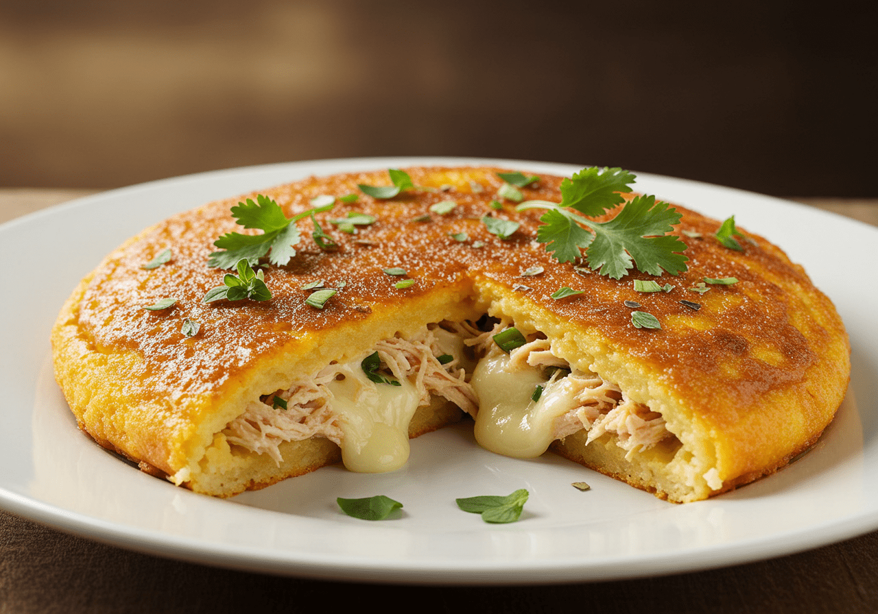 Finished Tapioca Recheada com Sabor Inesquecível, crispy outside and filled with delicious ingredients.