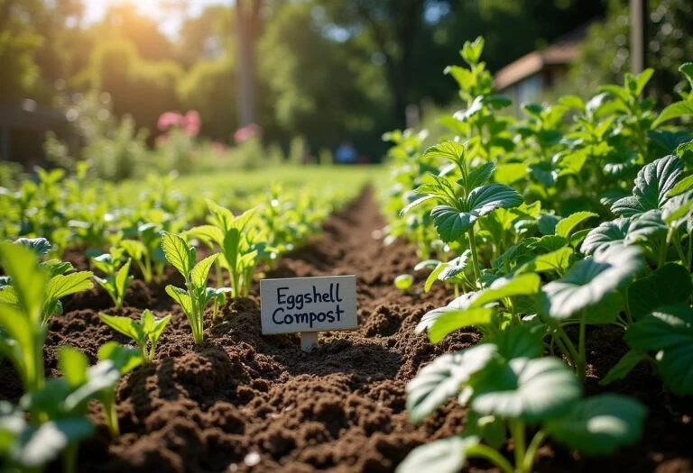 Jardim florescendo com plantas saudáveis, evidenciando os benefícios do adubo com casca de ovo.