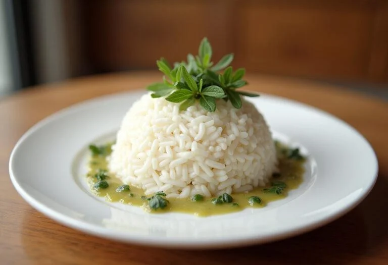 Arroz branco soltinho servido em um prato decorado, ideal para apreciar a origem do arroz.