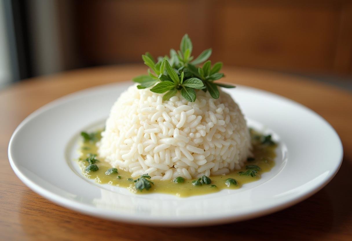 Arroz branco soltinho servido em um prato decorado, ideal para apreciar a origem do arroz.