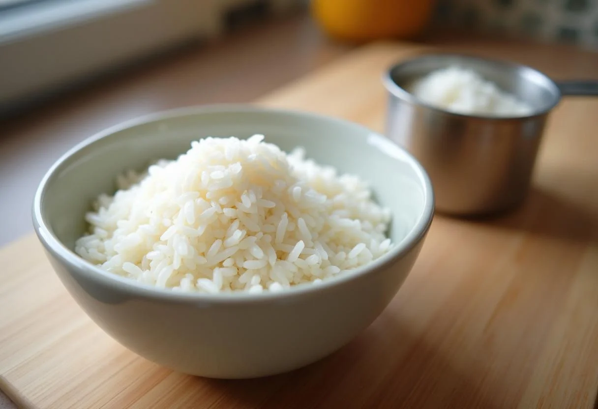 Arroz cristal cru, pronto para ser cozido para o Arroz Cristal Soltinho.