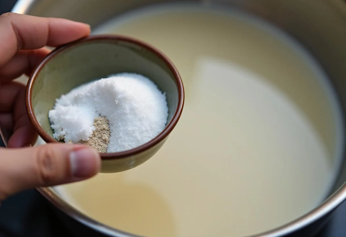 Açúcar e sal prontos para serem adicionados na mistura do arroz doce cremoso namorado.