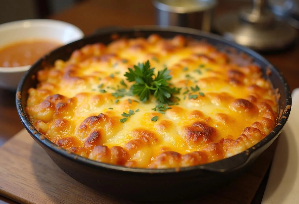 Arroz de forno com presunto e queijo prontinho na mesa, ideal para uma refeição deliciosa.