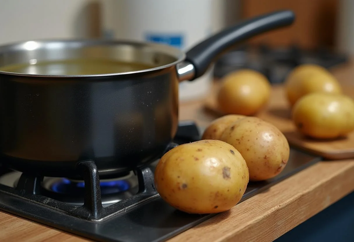 Batata inglesa pronta para ser cozida em água, parte da tabela nutricional batata inglesa.