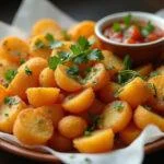 Plate of Batata Ruffles with cebola e salsa dip, perfect for gatherings.