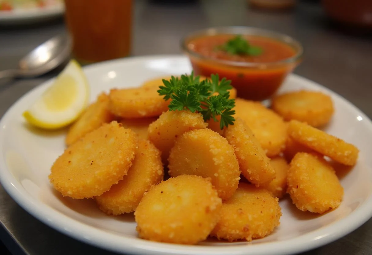 Plate of Batata Ruffles with cebola e salsa dip, perfect for gatherings.