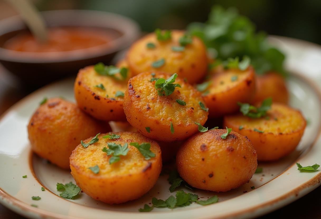 Batata na perna assada, dourada e irresistível, perfeita para servir.