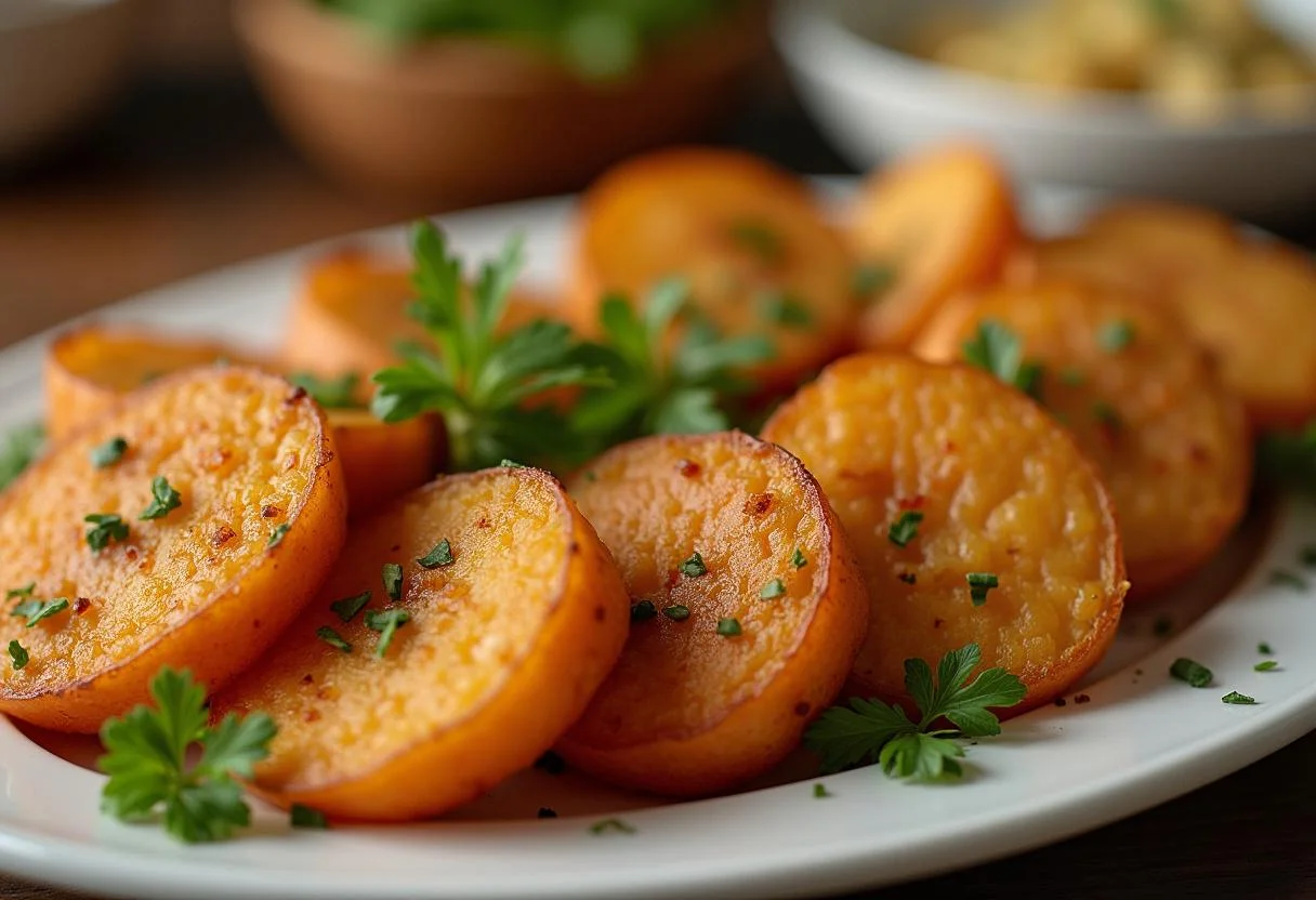 Batata na perna assada, dourada e irresistível, perfeita para servir.