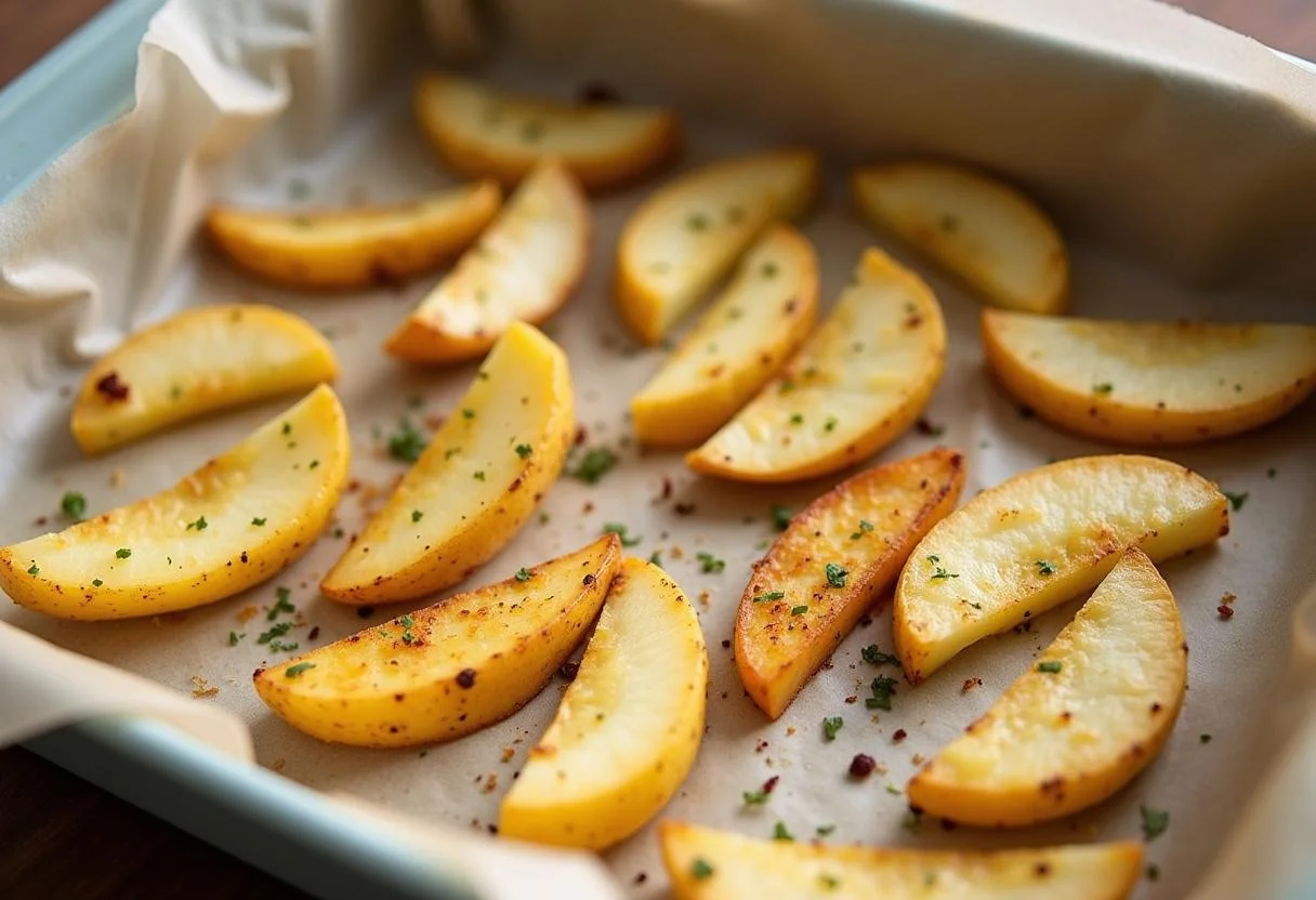 Gomos de batata da perna temperados prontos para assar na receita de batata na perna assada.