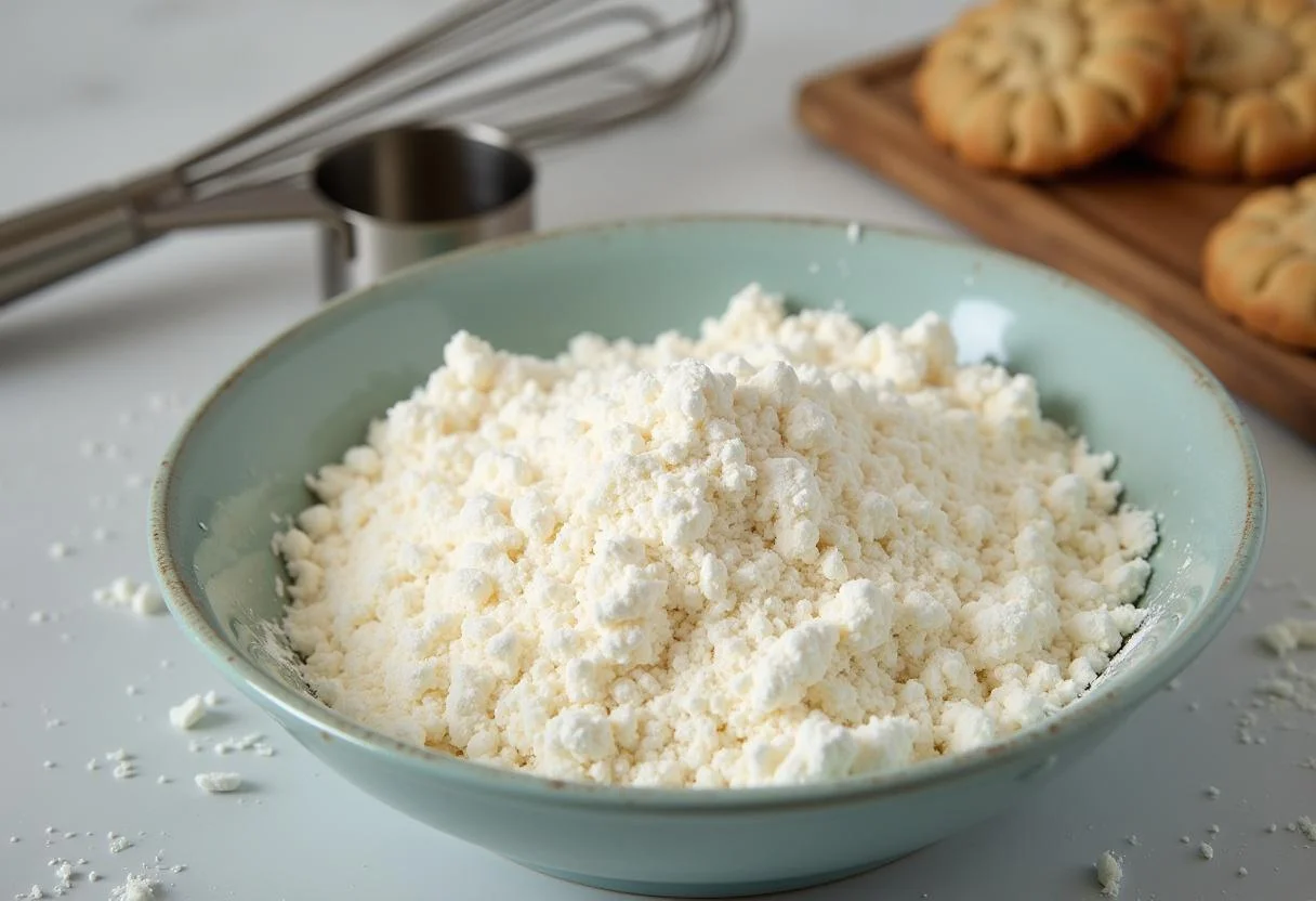 Ingredientes de biscoito de arroz natural life em uma tigela, prontos para serem misturados.