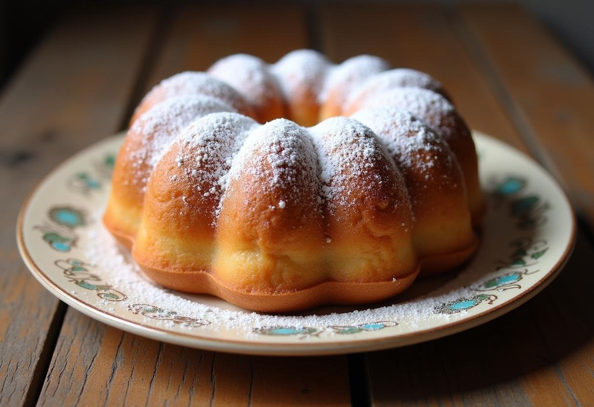 Bolo com goiabada da zelia perfeitamente assado com açúcar de confeiteiro, ideal para servir.