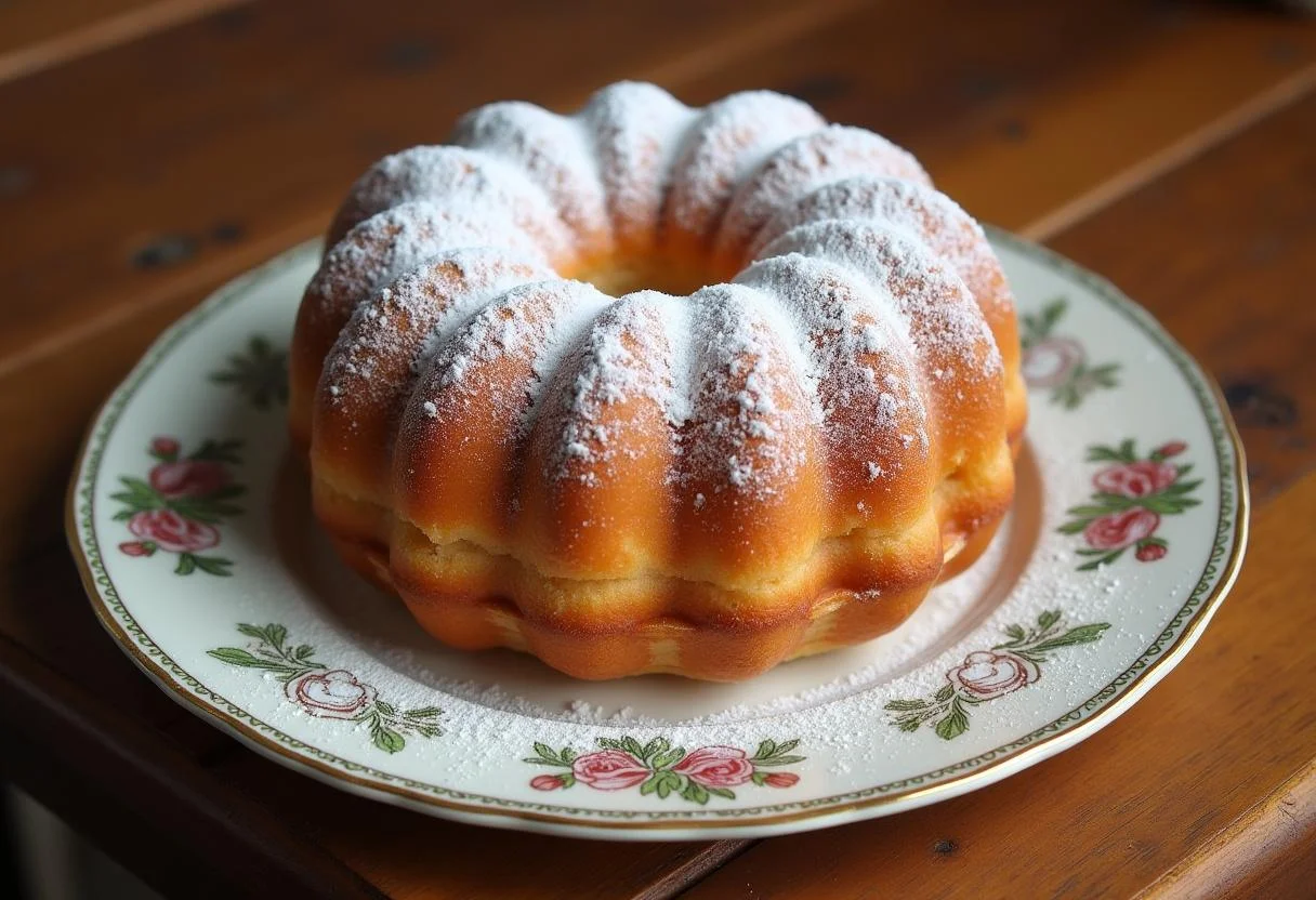 Bolo com goiabada da zelia perfeitamente assado com açúcar de confeiteiro, ideal para servir.