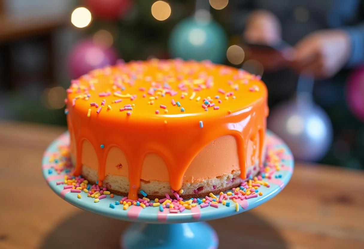 Bolo de Laranja Fluorescente Neon decorado, perfeito para festas.