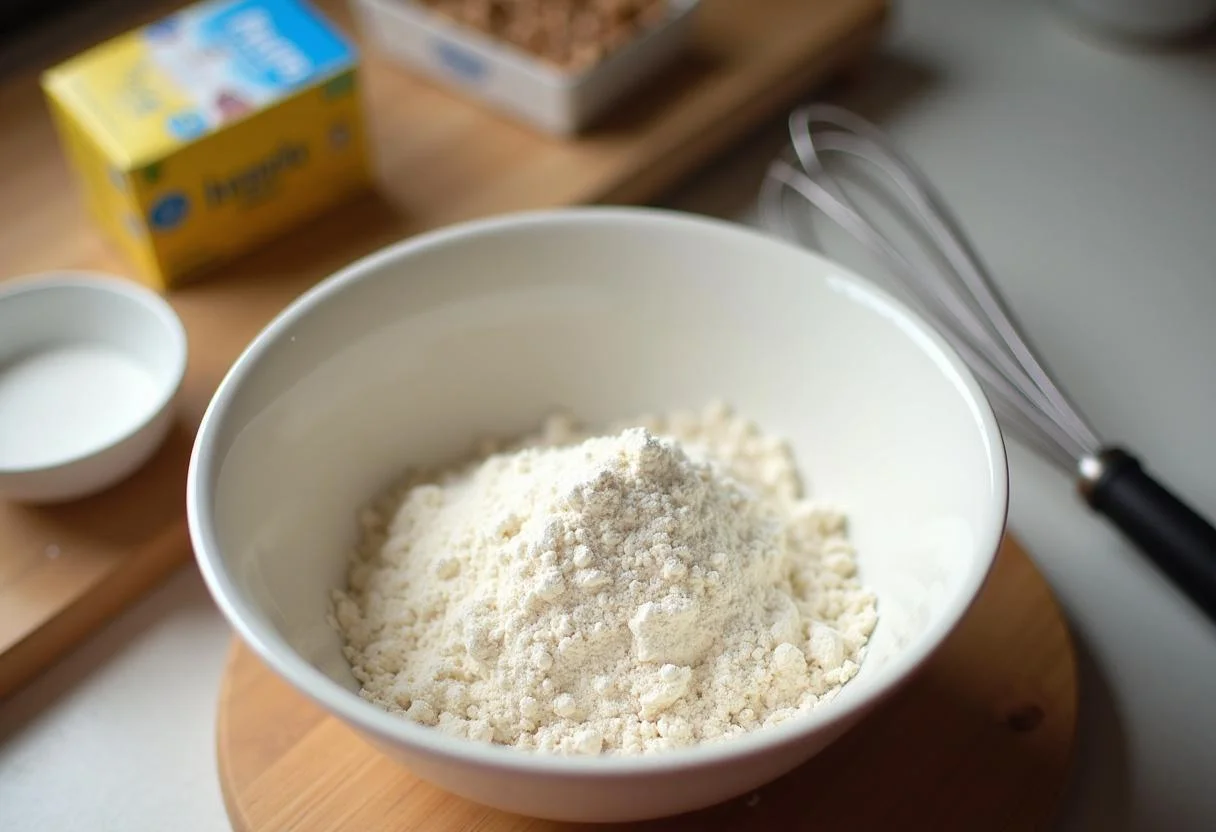 Mistura de farinha, açúcar e fermento para fazer Bolo na Caixa de Creme de Leite.