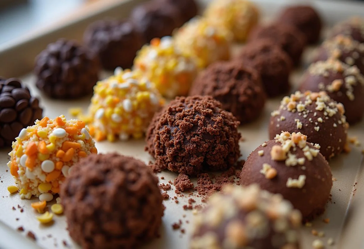 Chocolates e cubos de batom preparados para a cobertura do Brigadeiro Gourmet de Batom.