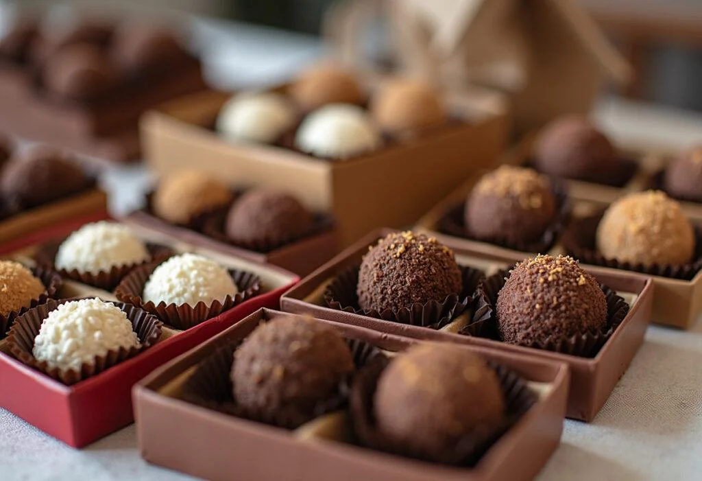 Embalagem de brigadeiros gourmet individual, ideal para presentes e celebrações.