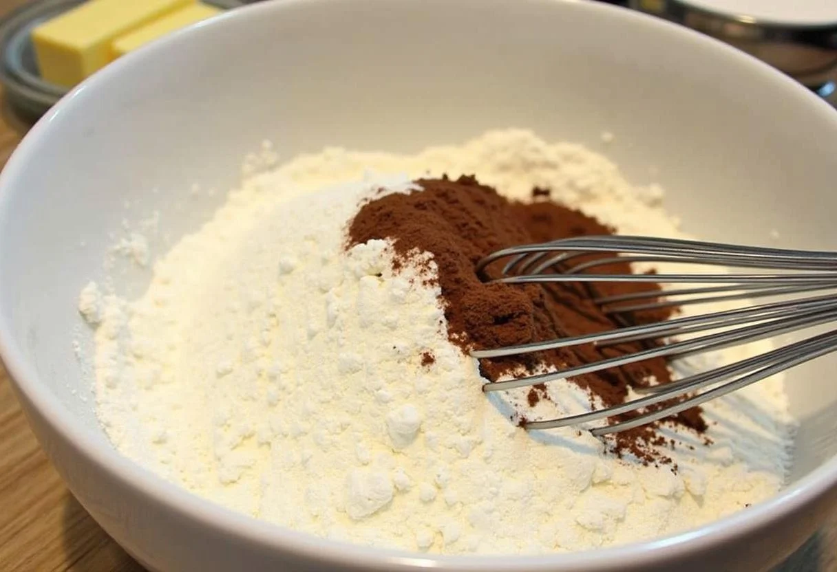 Mistura de farinha, cacau e fermento em pó para brownie com chocolate confeiteiro Harald.