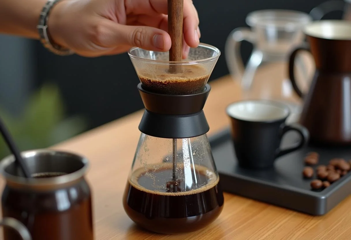 Preparação do café no French press para um excelente Café Brasileiro marcas.