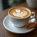 Café gourmet especial com espuma de leite e arte latte, perfeito para desfrutar.