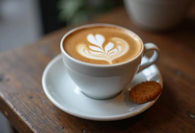 Café gourmet especial com espuma de leite e arte latte, perfeito para desfrutar.