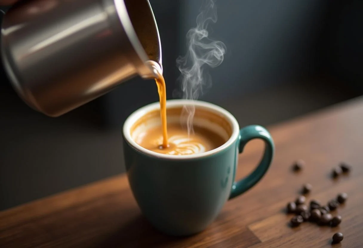 Espresso recém-preparado em uma caneca, ideal para café gourmet especial.